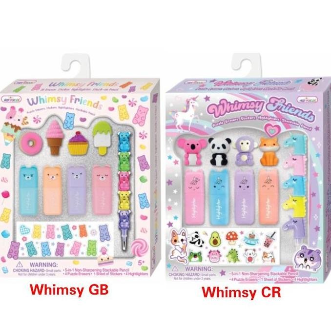 

Mainan Alat Tulis Belajar Anak Hot Focus Whimsy Friends Penghapus Beraroma Pena Gel dan Stabilo