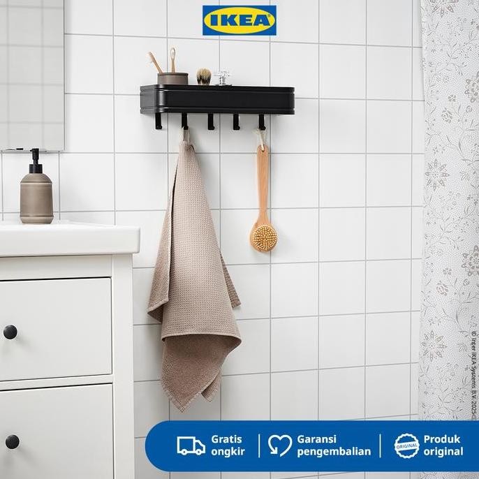 IKEA LILLASJON Rak Dinding Kamar Mandi Dengan 5 Kait Serbaguna LS
