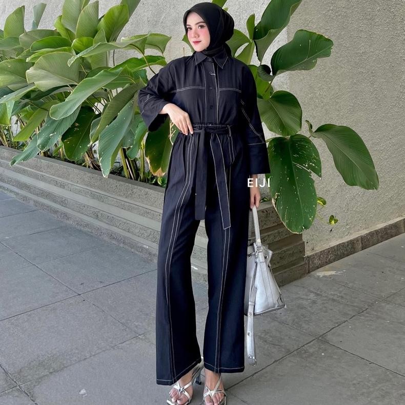 Premium April Set Linen - One Set Wanita - Celana Kulot - Baju Wanita - Blouse Kemeja Wanita Linen -