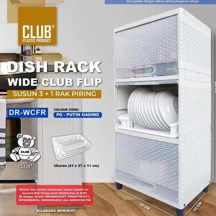 DR1 WCFR / DR BYD - Dish Rack Wide Club Flip Susun - DR1 Lemari Piring Rak Dapur Plastik Pintu Trans