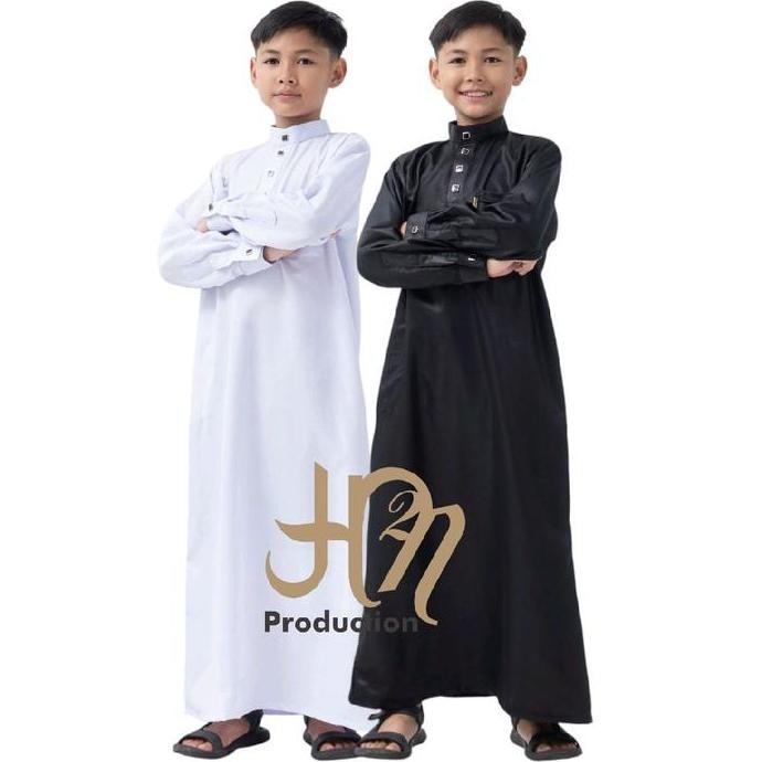 Jubah Anak LakiLaki Muslim Hitam Elegan dengan Lengan Panjang Manset Nyaman untuk Remaja Lebaran Cow
