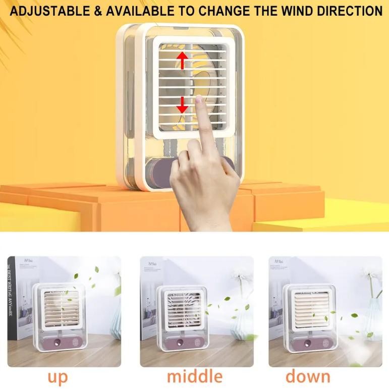 Ac Mini Portable Led Fan Humidifier Air Cooler Recharging / Bisa Di Cas