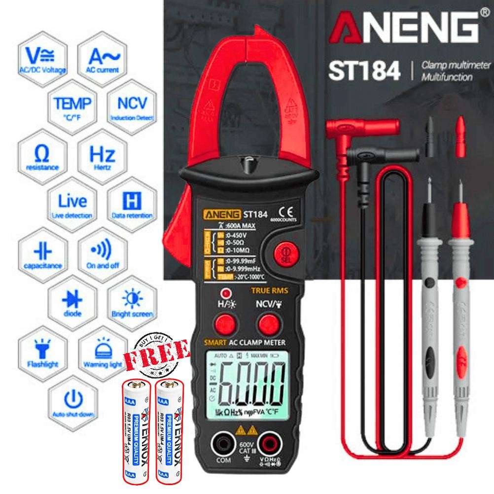 NO LIMIT ANENG ST184 Tang Ampere Digital AC DC Multimeter Voltage Tester Clamp + Baterai AAA 2 Pcs a