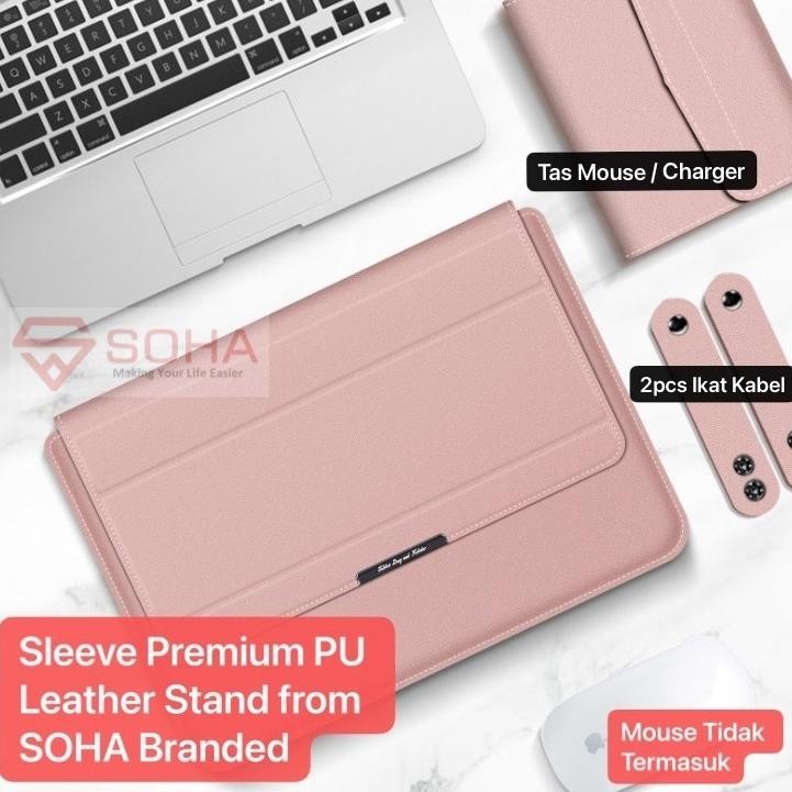 Quality Lc-01 Soha 15 Inch Case Stand Sleeve Premium Pu Leather Kulit Macbook Air Sarung Laptop Disk