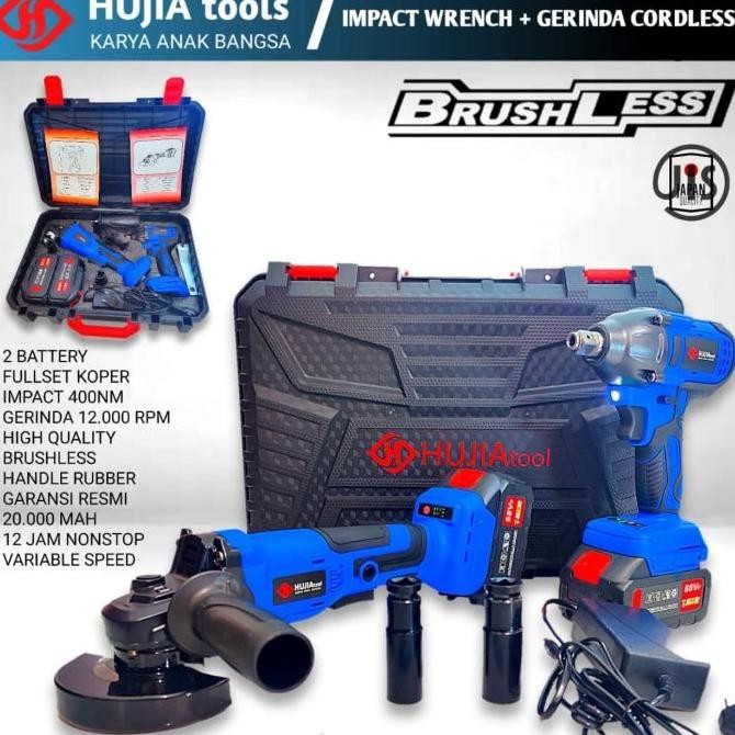 |Expert| Paket Combo Gerinda Baterai Hujia 2521 + Impact Wrench Hujia 2221