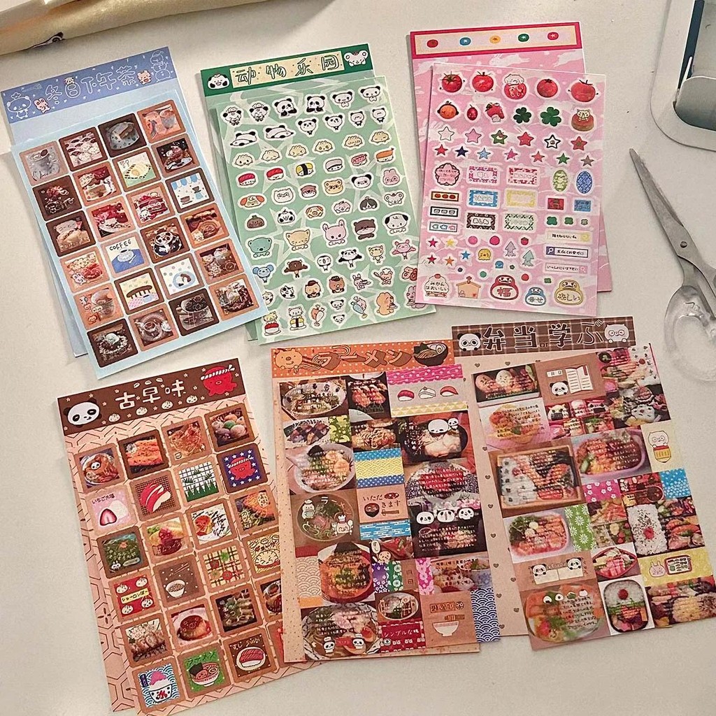 

Cute Panda Stickers Vintage Style Stamp Sticker Japanese Alphabet Food Scrapbook Journal Phone Case Decor Supplies