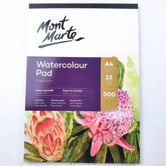 

Sale Mont Marte Watercolor Pad German Paper 300 Gsm A4 12 Sheet Msb0066 21Cm X 30 Cm