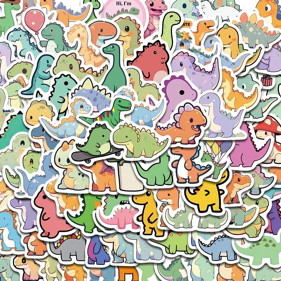 

100Pcs Cute Cartoon Short Legged Dinosaur Sticker Harajuku Suitcase Home Decorated Diy Scrapbook Coffee Pvc Classic Sticker