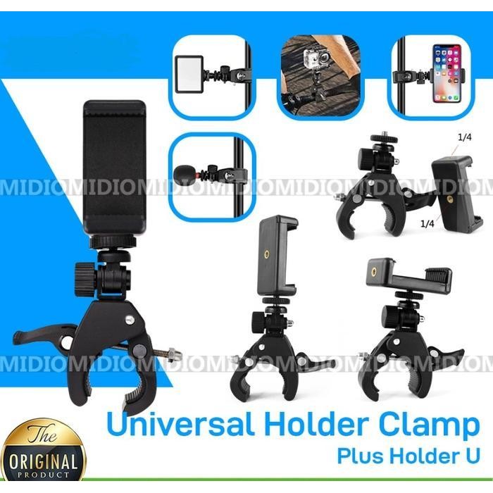Pe Bracket Holder Mount Clamp Jepit Stand Penjepit Tiang Tripod Hp Motor