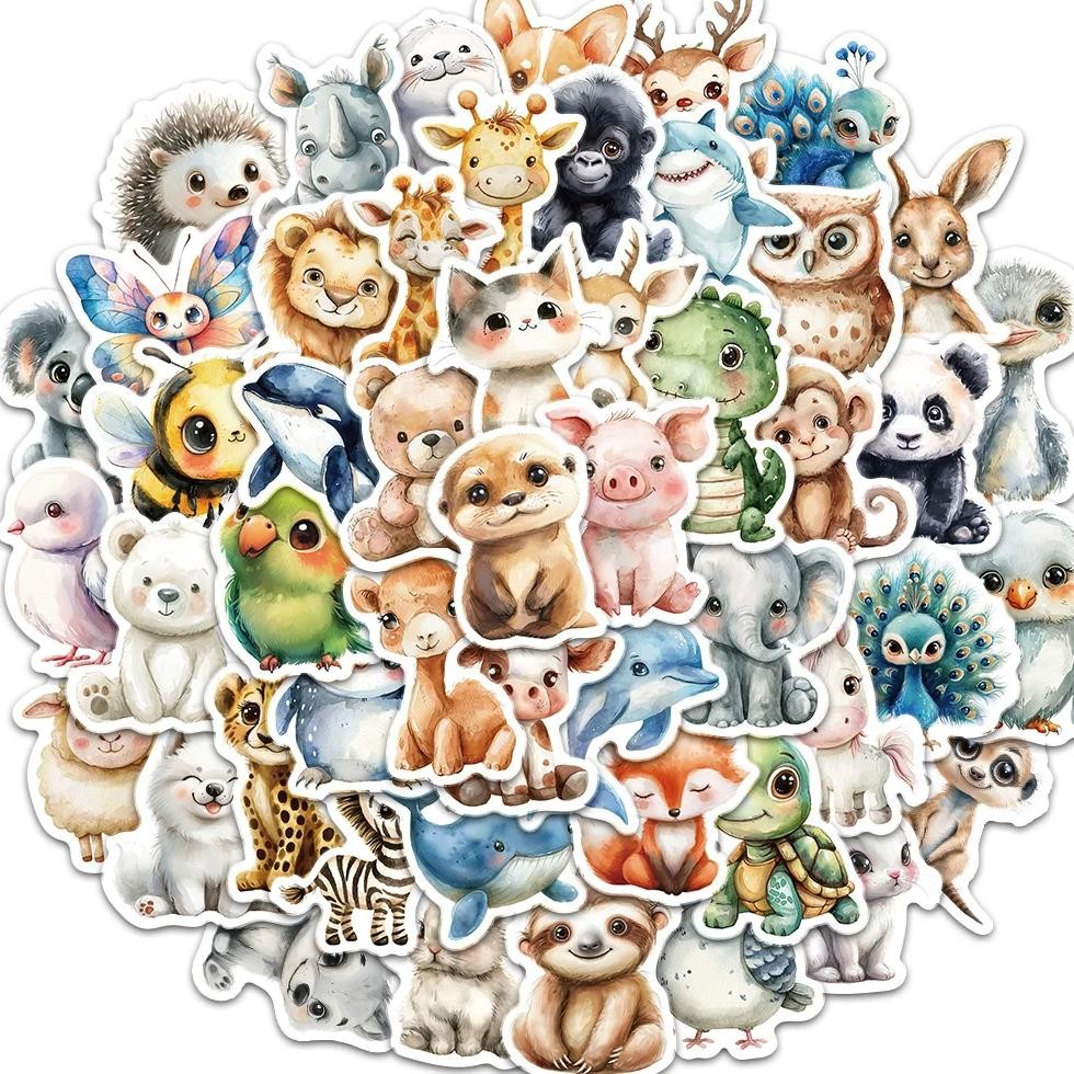 

50Pcs Beautiful Cute Watercolor Animal Graffiti Stickers Scrapbooking Collage Material Guitar Skateboard Water Cup Decoration