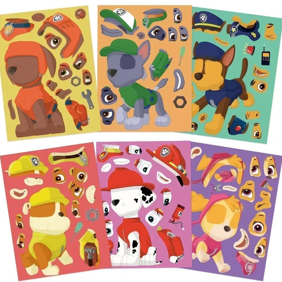 

8/16Sheets Cute Patrol Dog Puzzle Stickers Funny Cartoon Assemble Game Decals For Skateboard Luggage Laptop Guitar Kids Gift Toy