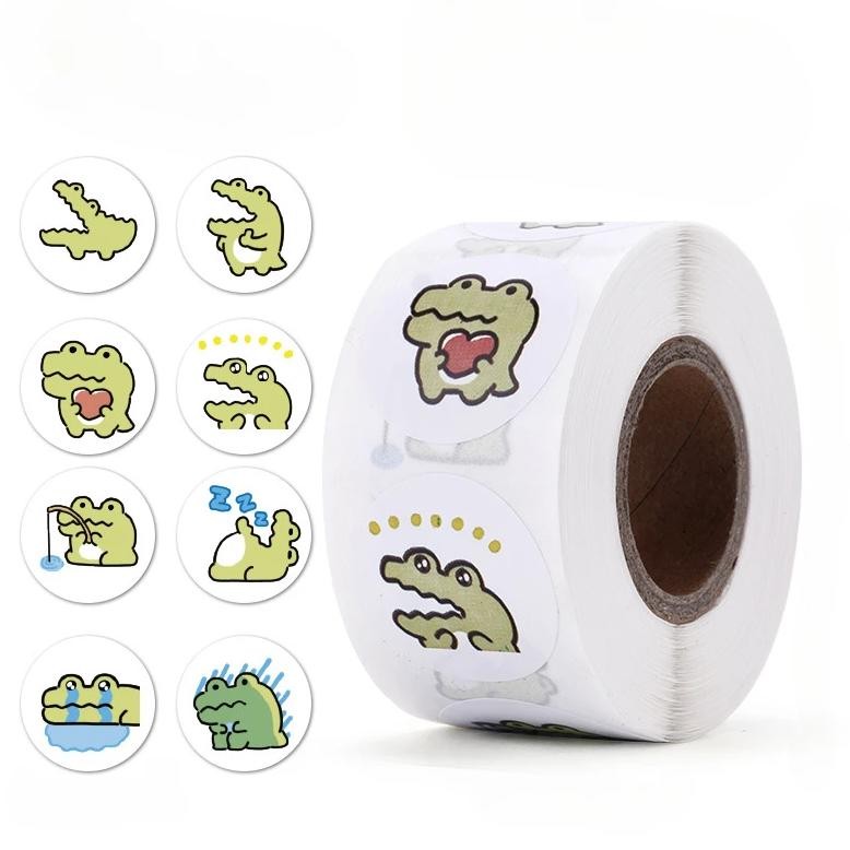 

100-500 Pcs 2.5Cm Cute Animal Crocodile Stickers Roll For Envelope Praise Reward Student Kid Work Label Stationery Seal Label