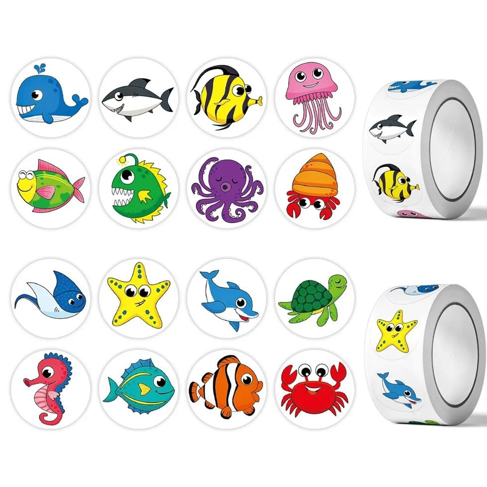 

50-500Pcs Cartoon Marine Animal Fish Sticker Children Label Sticker Cute Toy Game Tag Diy Gift Sealing Label Decoration Supplies