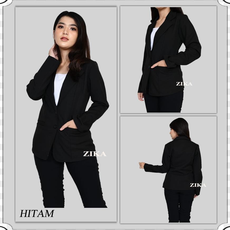 Blazer Hitam Formal Kerja Kantor Wanita Dewasa Jumbo Jas Cewek Lengan Panjang
