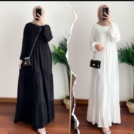 gamis twill polos hitam putih