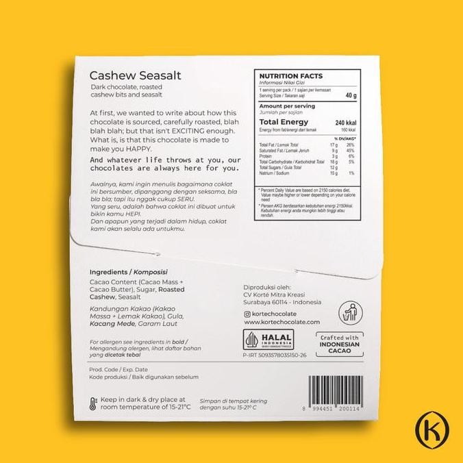 

Korte Cashew and Seasalt Chocolate Bar