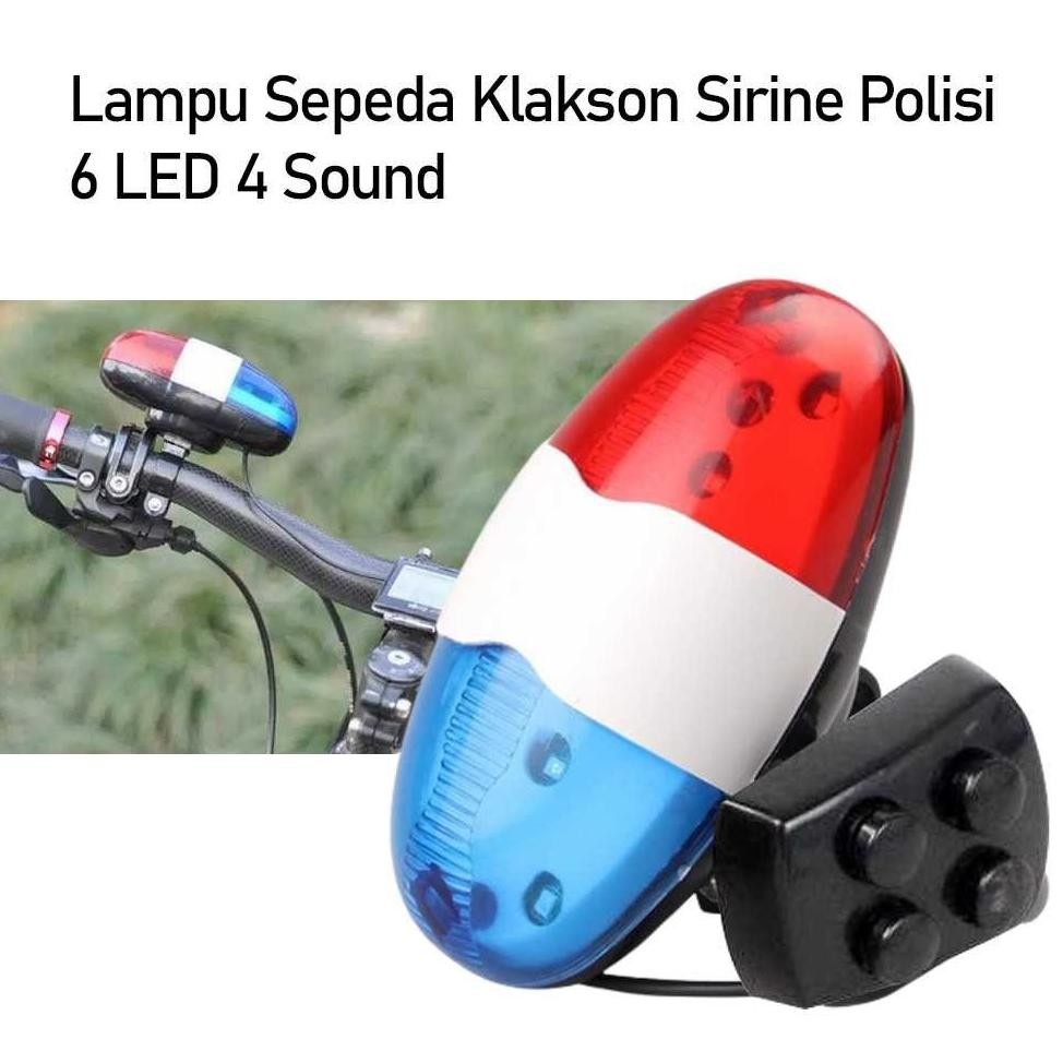 Murah Lampu Depan Sepeda Klakson Sirine Polisi 6 Led 4 Sound Lampu Klakson Sepeda 6 Sirine Menyala T