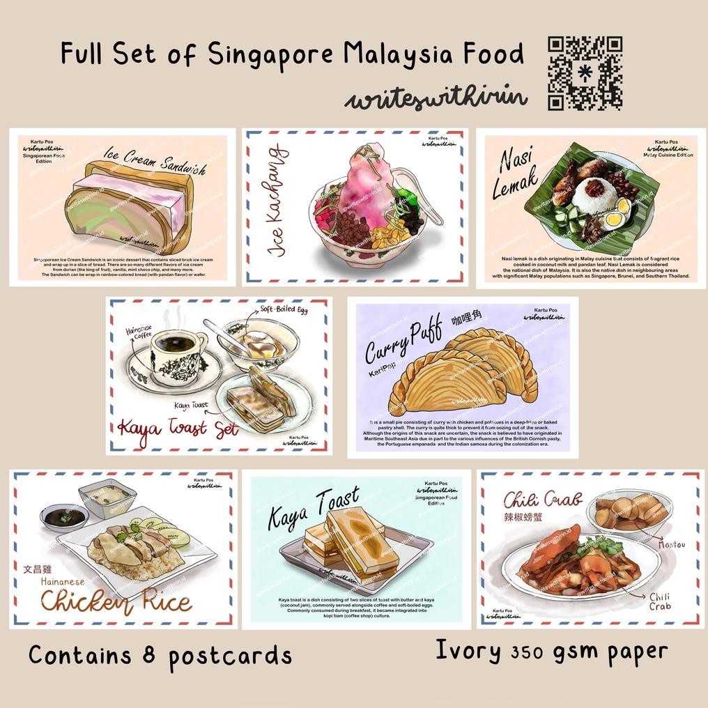 

(writeswithirin) Full Pack of Singapore Malaysia Cuisine/ Local Food (8 Postcards) DiM