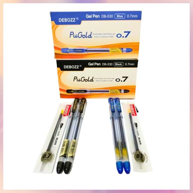 

[1 Lusin/ 12 Pcs] Pulpen Bolpen Gel Pen Debozz PuGold DB-530 Hitam Biru 0.7mm DiM