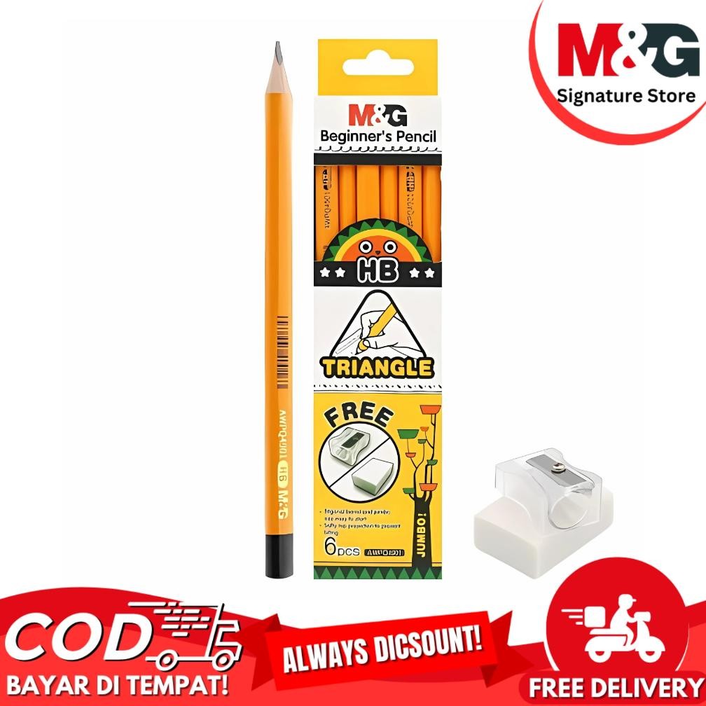 

Pensil HB Set 6 Jumbo M&G Pencil Triangle #AWPQ4901 Pensil Segitiga Jumbo Free Penghapus Rautan DiM