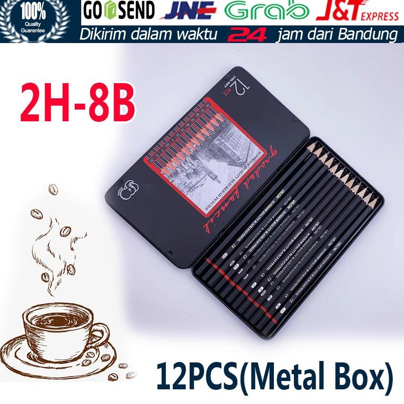 

isi 12 pcs Pensil gambar sketsa set lengkap 2H H F B HB 2B 3B 4B 5B 6B 7B 8B Charcoal Pencils Set DiM