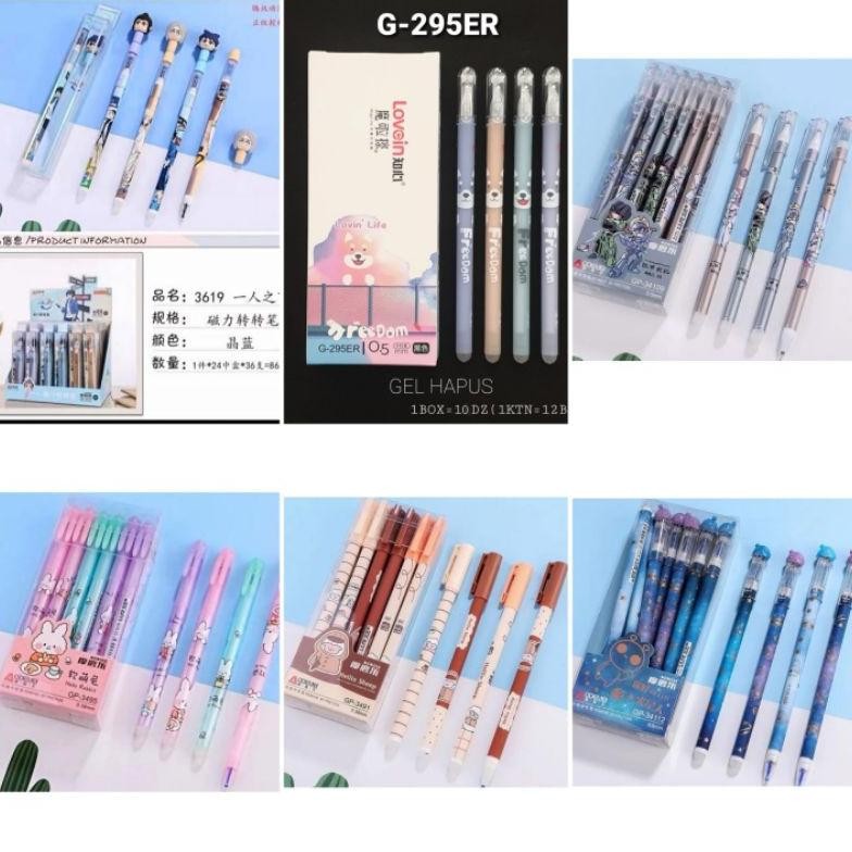

12 Pcs/ 1 Lusin Bolpen/ Pulpen/ Pena Bisa Di Hapus Aodemei/ Premium ZHI XIN/ Refill Bolpen Hapus Cetek Cetekan Labubu DiM