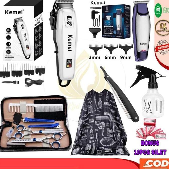 SATU PAKETAN MESIN CUKUR ELEKTRIK SET GUNTING CUKUR BARBERSHOP Sisir