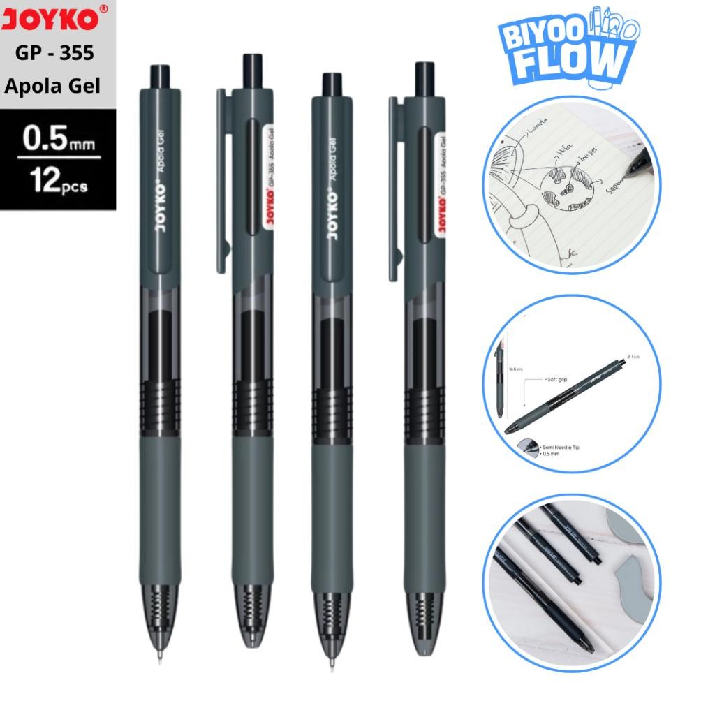 

Joyko 1 Lusin 12pc Gel Pen GP-355 Apola 0.5mm Black Bolpoin Pena Gel Hitam DiM