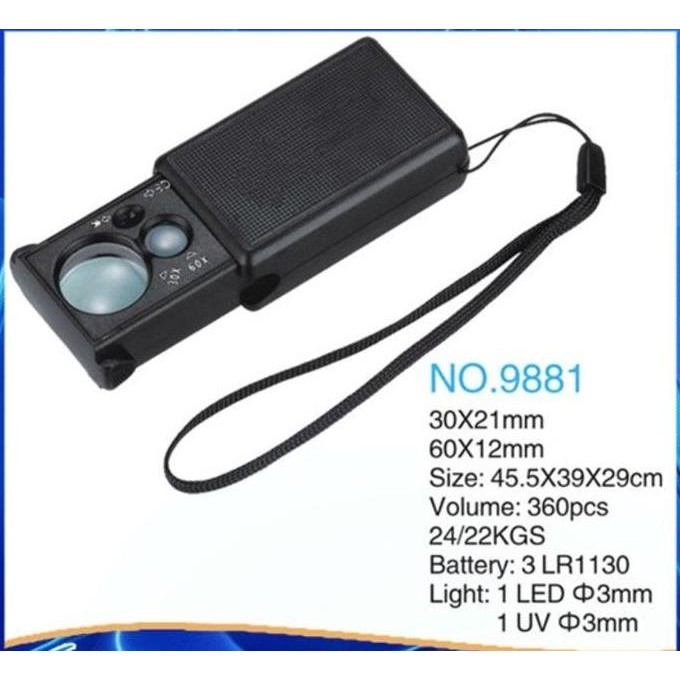 

Sale 9881 Magnifying Glass Kaca Pembesar 30X & 60X Currency Led And Led