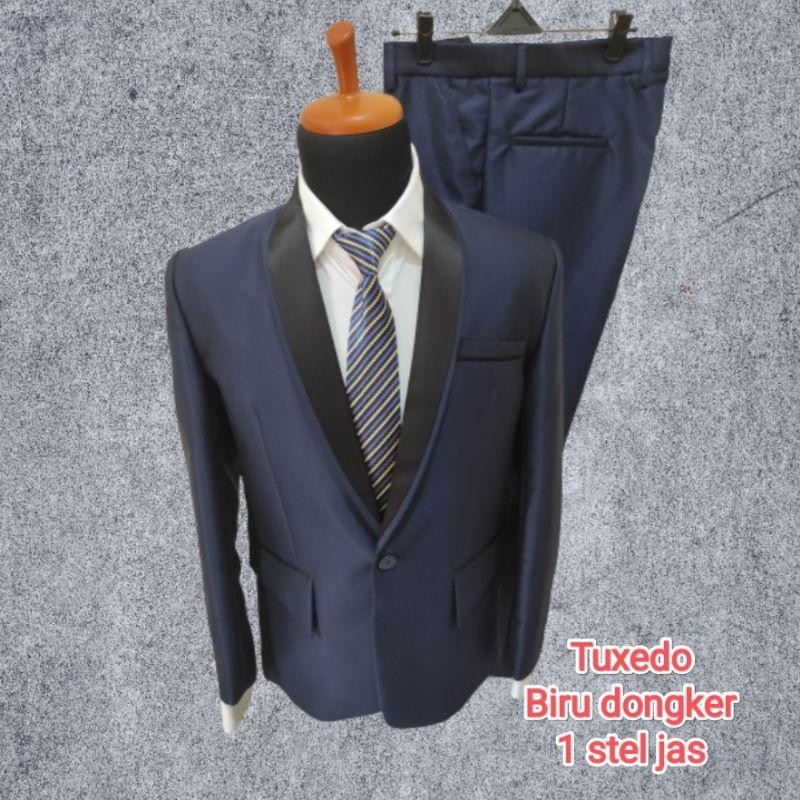 1 Stel Jas Tuxedo Biru Dongker Semi Woll Kilap Jas Wedding Jas Nikah Jas Pernikahan Jas Kawin Jas Ak