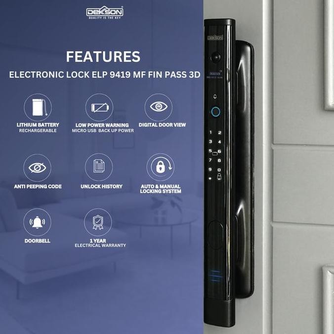 Dekkson Electronic Lock Elp 9419 Mf Fin Pass Dv Hitam