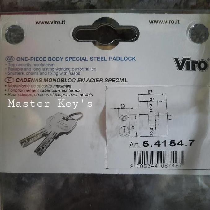 Gembok Viro Panzer 87Mm Monolith 4154 Computer Key