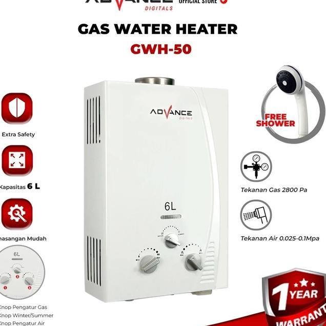 Gwh50 Water Heater Gas Pemanas Air Panas Kamar Mandi Bonus Kepala Shower Selang Shower