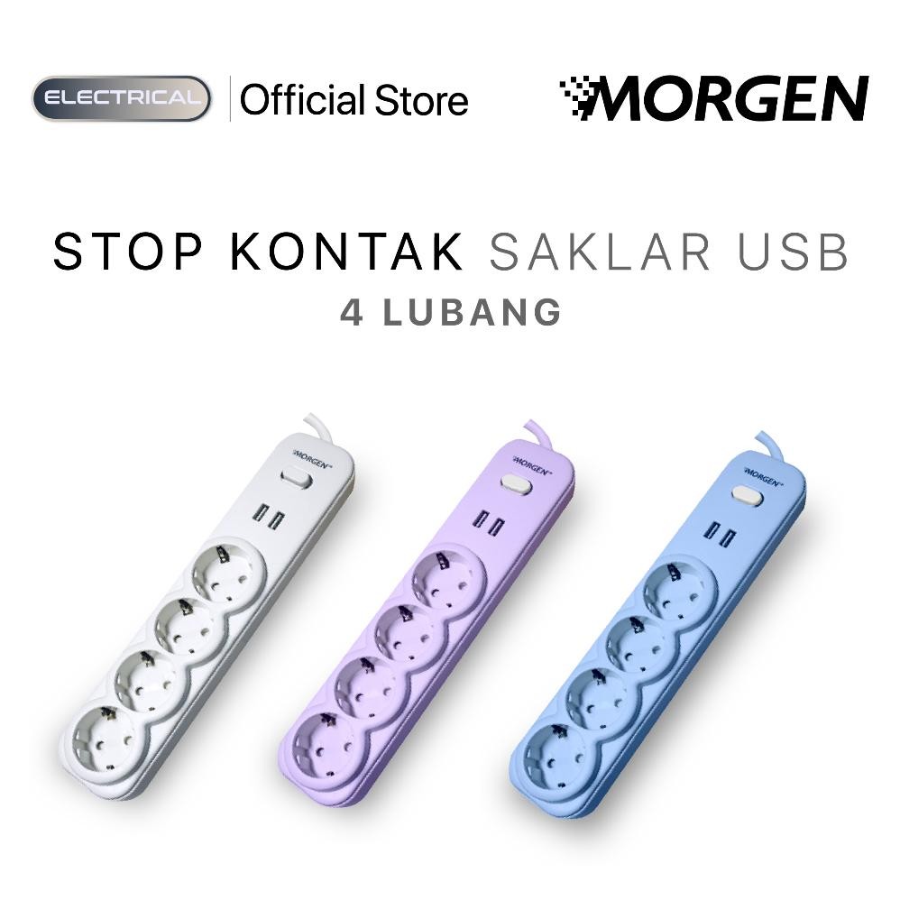 Morgen Stop Kontak MG-7304-USL-T 4 Lubang + Saklar +USB + Kabel 1,5 Meter