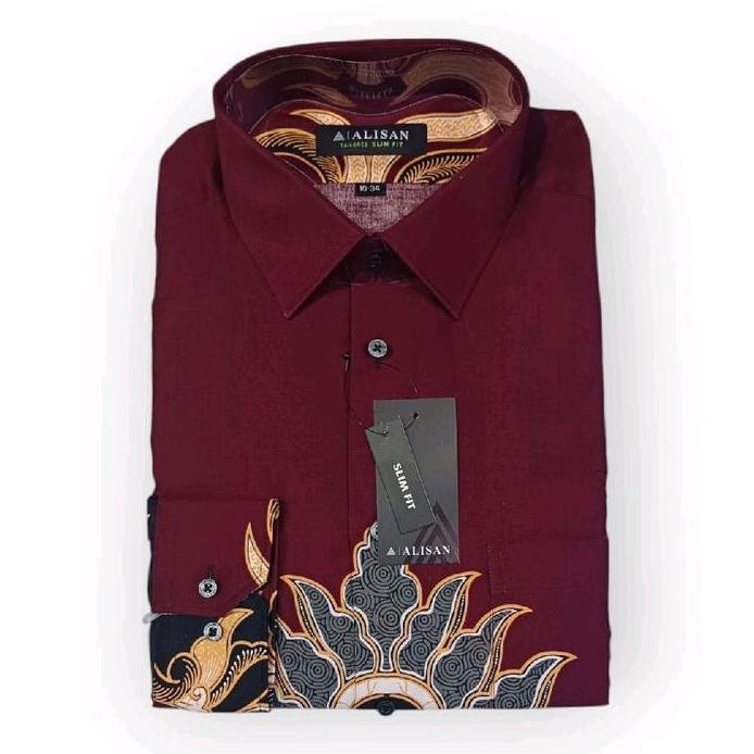 BARU Kemeja Batik ALISAN Lengan Panjang Printing Slim Fit Size S - XL Katun Pria Kerah