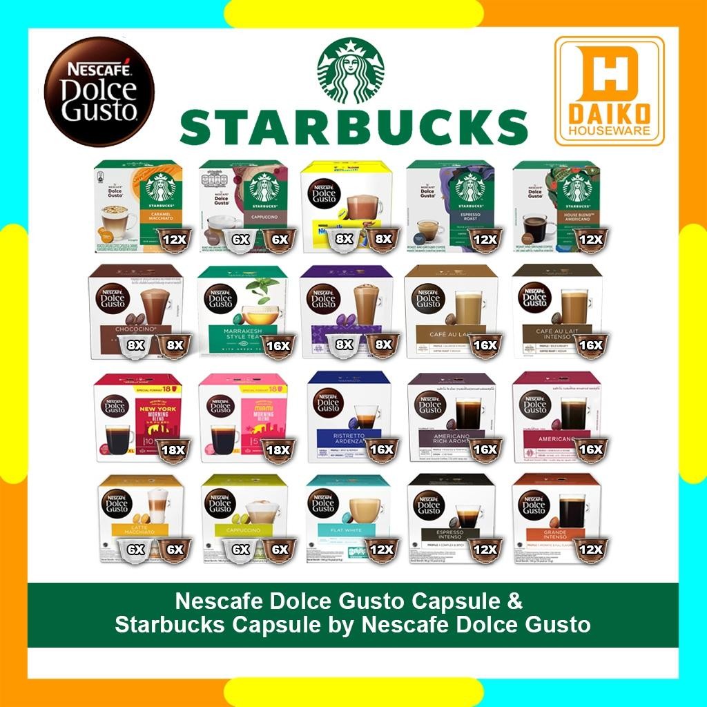

Capsule Nescafe Dolce Gusto & Starbucks Coffee Box All Varian Rasa Original Nestle - Kopi Kapsul New Best Quality 100% Original