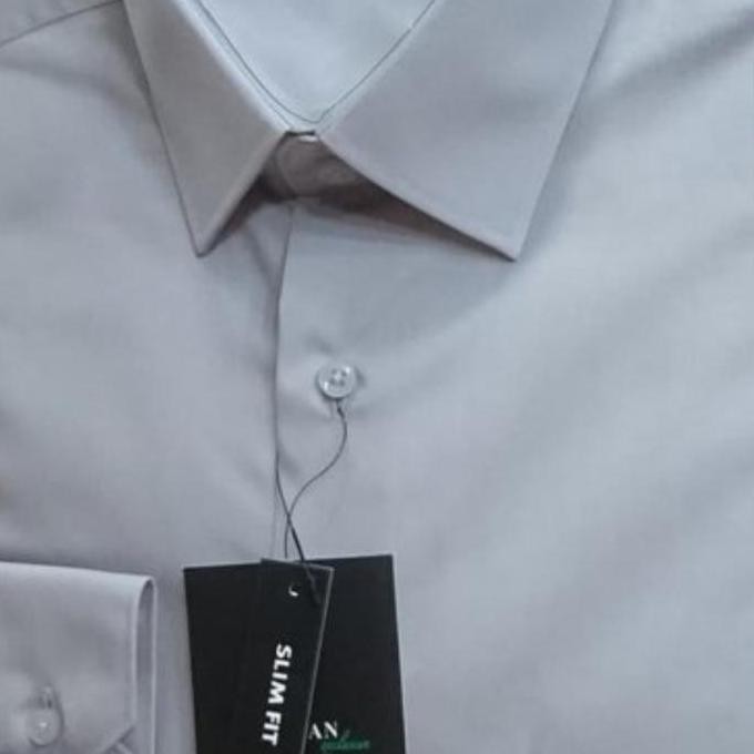 BARU Kemeja Modern kerja Pria Polos Alisan Slim Fitt Abu Muda dan Tua