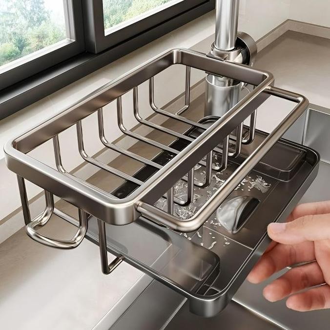 RAK ORGANIZER WASTAFEL DAPUR TEMPAT SABUN SPONS RAK ALUMINIUM PENYIMPANAN TEMPAT KAIN PENCUCI PIRING