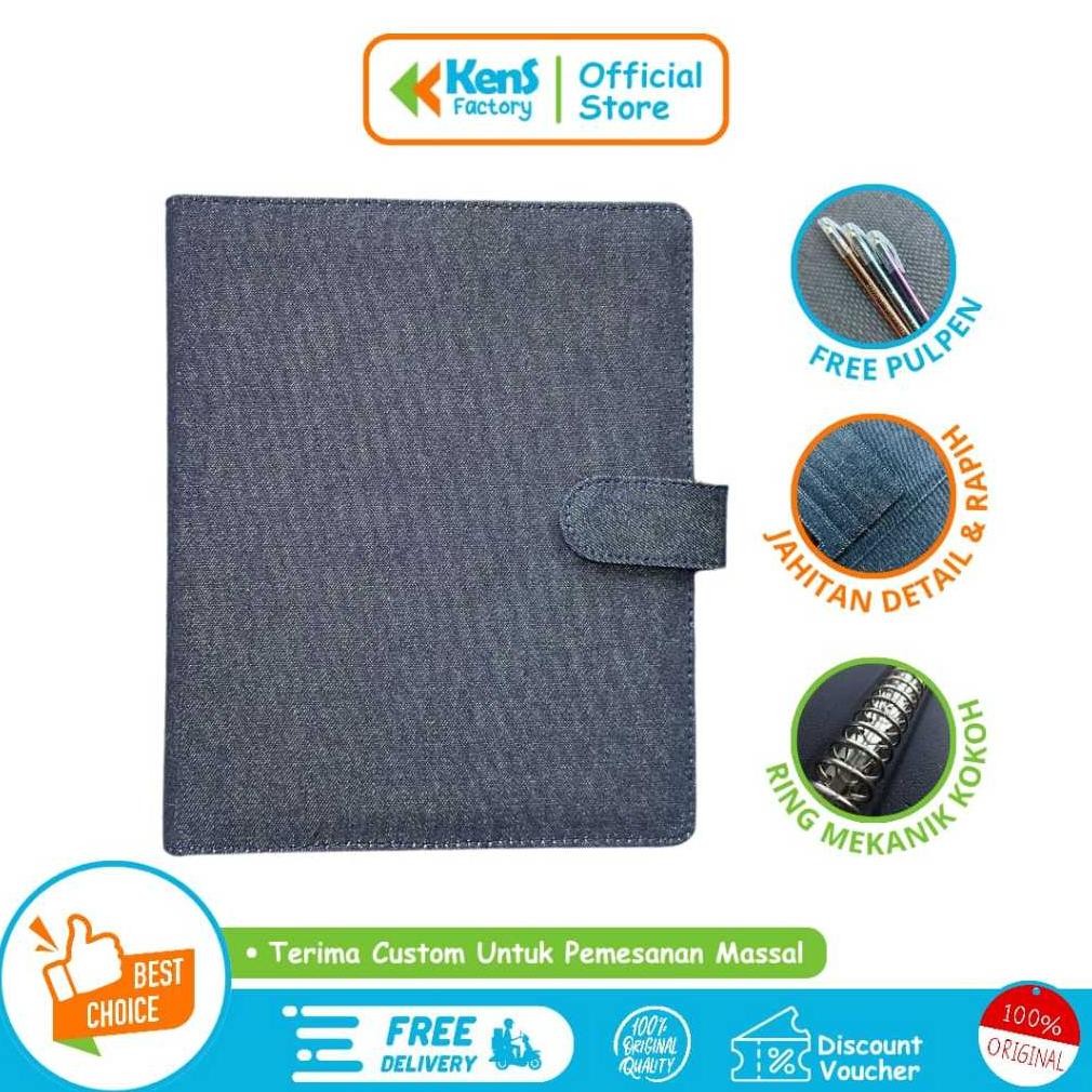 

Binder Denim Premium Bahan Denim Ukuran A5 20 Ring