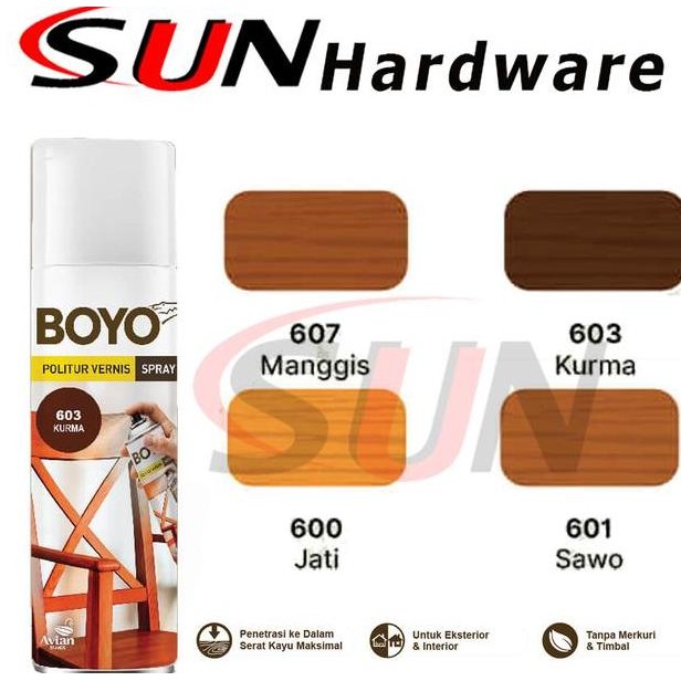 Pilox Boyo Politur Spray 400 Cc Kayu Jati Manggis Sawo Kurma Cat Semprot Pilok Plitur