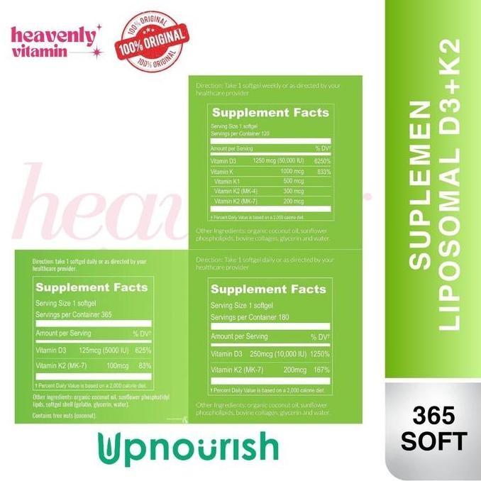 Upnourish Liposomal Vitamin D3 5000 IU + K2 100 mcg Vit D3 K2 365 SG