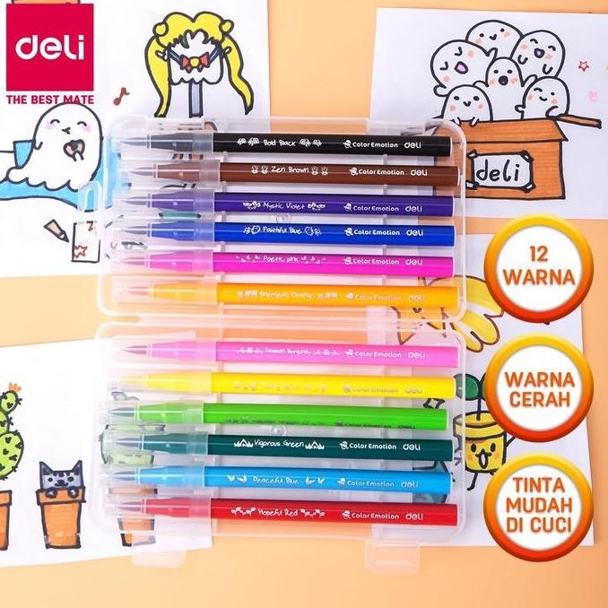 

New Product - Deli Ec10304 Felt Pen Soften Brush Tip 12 Colors Kiarastoreku