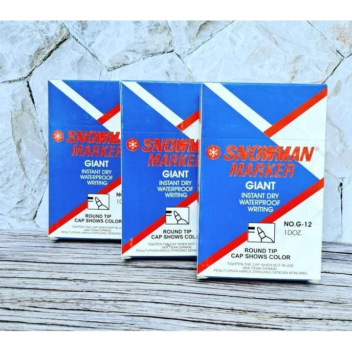 

Spidol Snowman Permanent G-12 Original (1 Lusin) Hitam-Merah-Biru Stationery Co