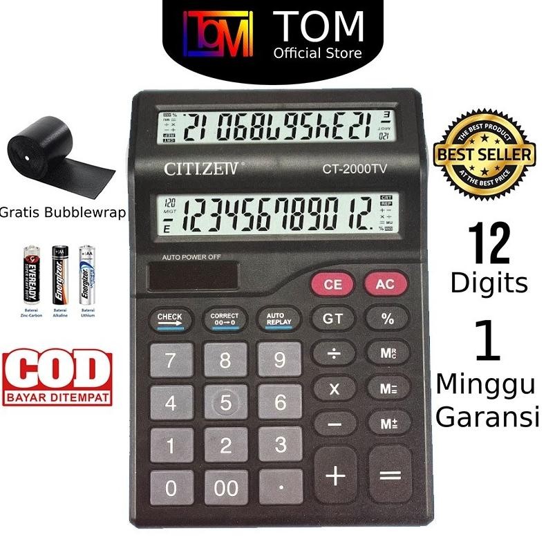 

HJK Kalkulator 2 Layar CT-2000TV 12 Digit - Calculator Check Dual 2 Power