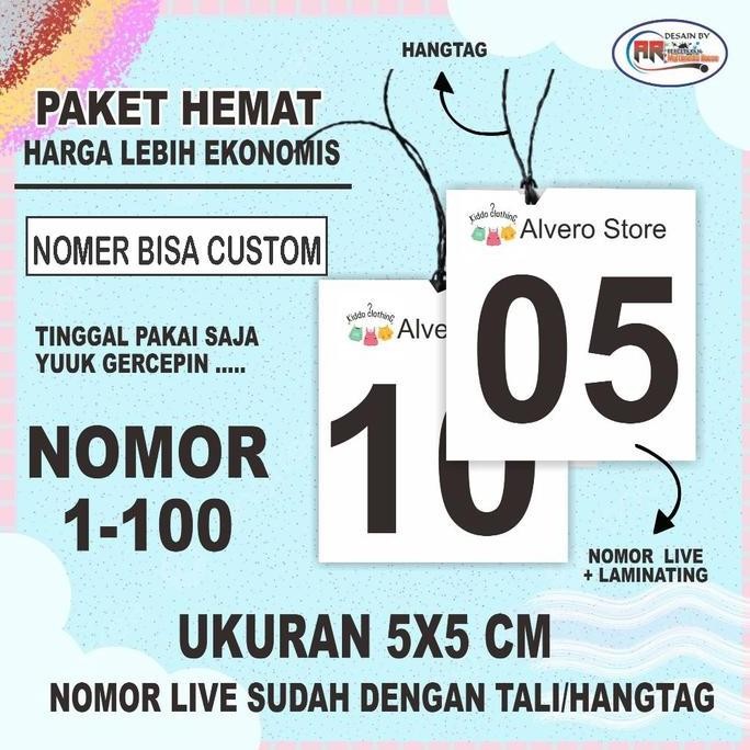 

100 Lembar Nomor Live Dengan Tali Hangtag 5X5Cm Co