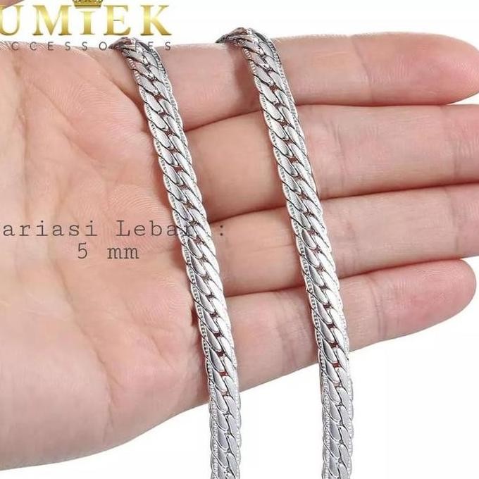 Kalung Pria Wanita Titanium Rantai asli sisik naga silver putih perak GJ