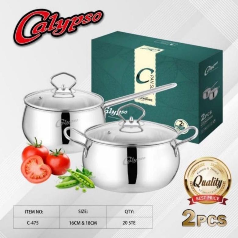  Calypso Panci Set 2 Pcs 16cm 18cm Panci Tutup Kaca Stainless Steel