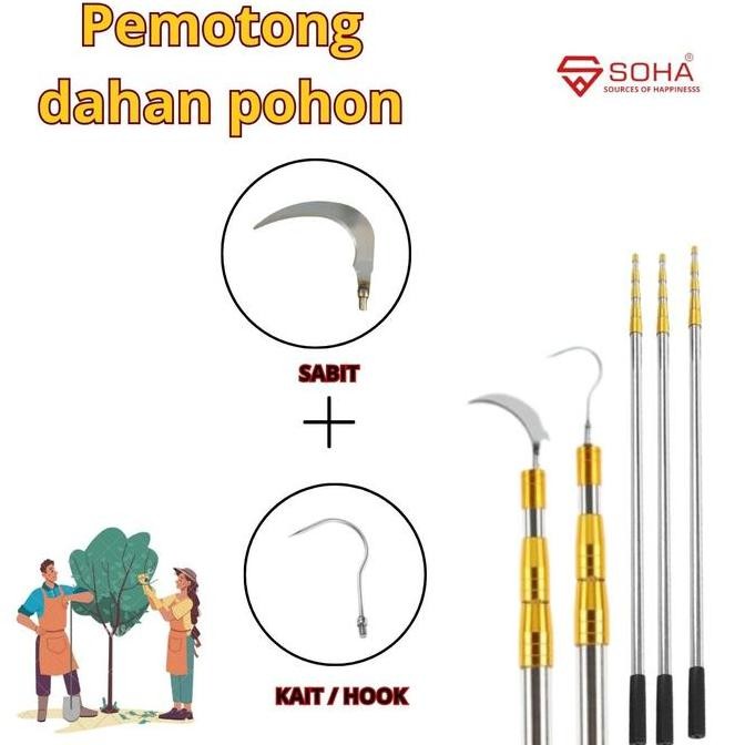 Tongkat 6 Meter Pemetik Buah Teleskopik Serbaguna Dengan Sabit