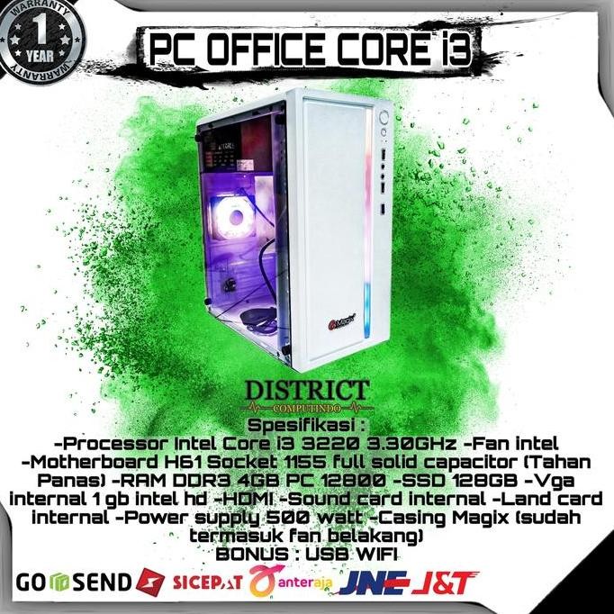 Pc Komputer Rakitan Intel Core I3 3220 Ssd 128Gb New Stok