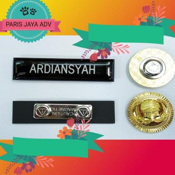 

READY Nametag Papan Nama Dada Hitam Dof & Lencana Korpri Tumpuk Magnet Lapis NEW